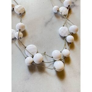 White bib gemstone layered necklace women’s fashion jewelry summer beach